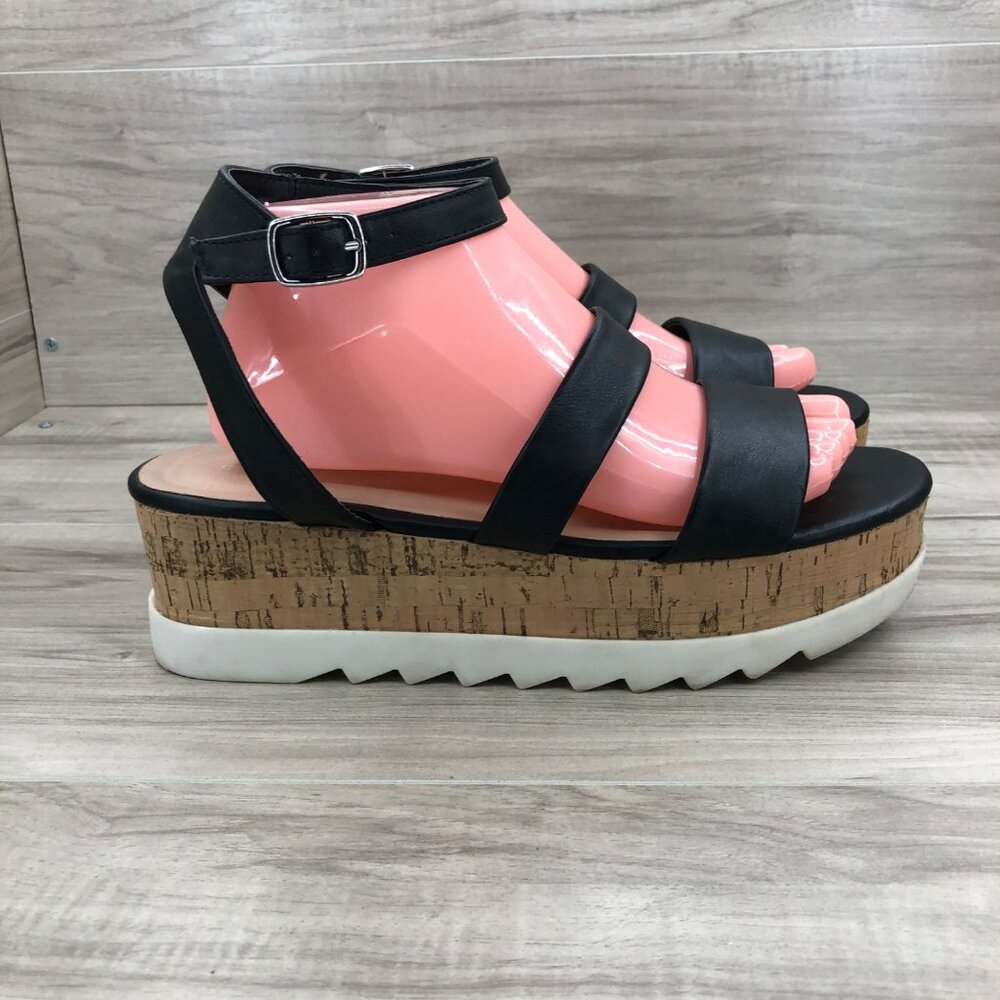 Madden Girl Sandals Women's 10 Steadyy Black Platform Buckle Shoes